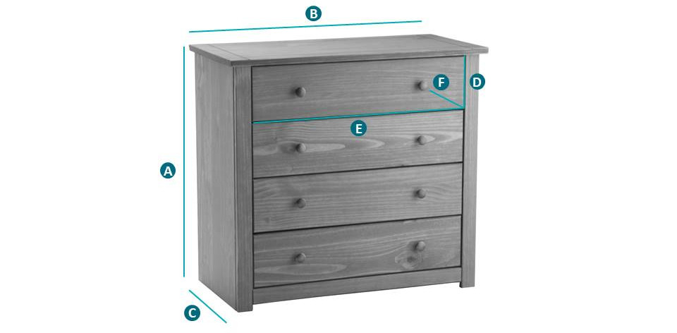 Happy Beds Santiago 4 Drawer Chest Sketch Dimensions